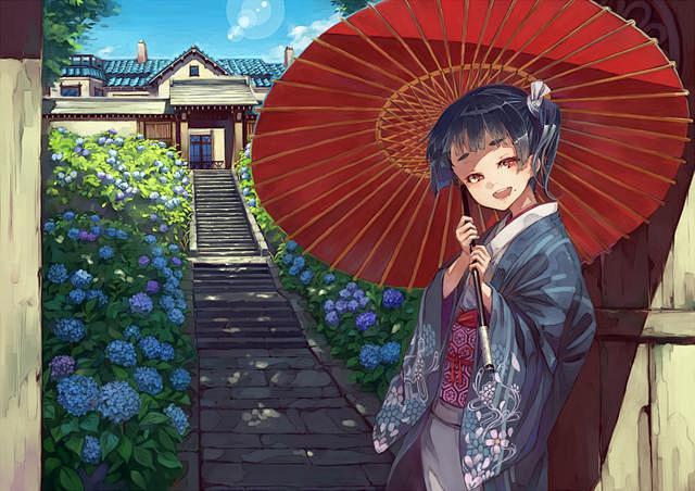 打伞的小姐姐们二次元少女撑伞图集