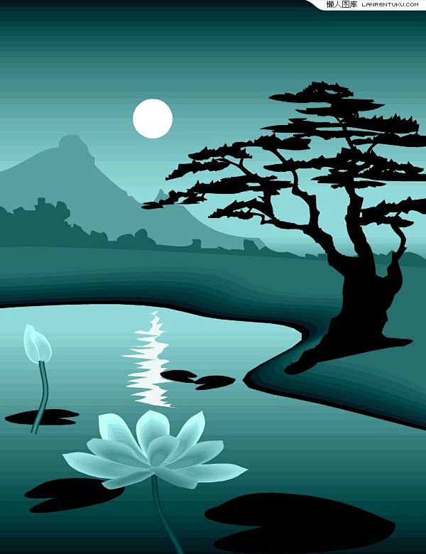 荷塘月色风景矢量素材