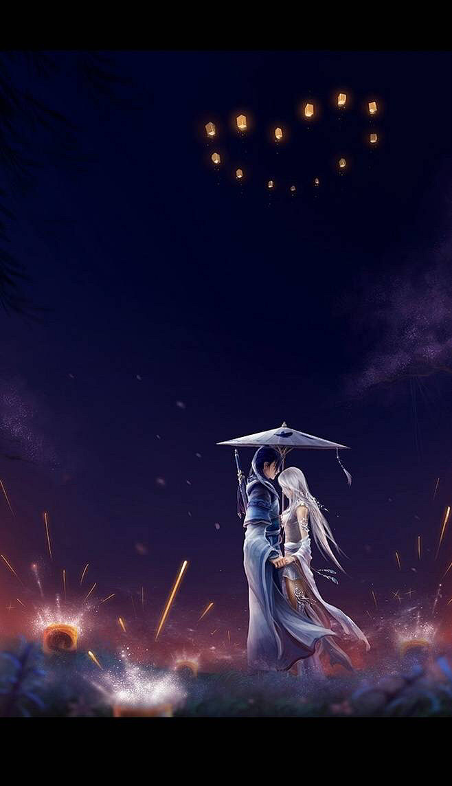 古风黑夜执伞双人情侣