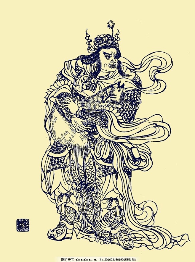 四大天王魔家四将佳梦关中国神话白描人物花狐貂白描集神仙