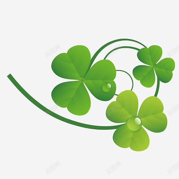 绿色幸运四叶草装饰矢量图高清素材四叶草水珠矢量图绿色藤蔓元素免抠