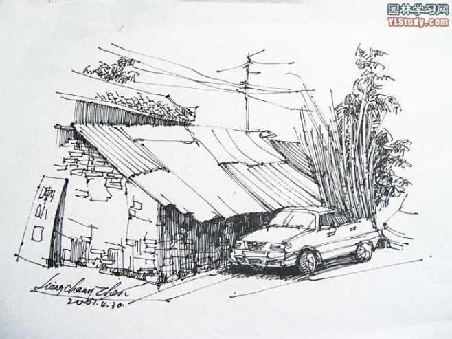 建筑钢笔手绘线稿速写写生素描效果图手绘效果图园林学习网10年专注最