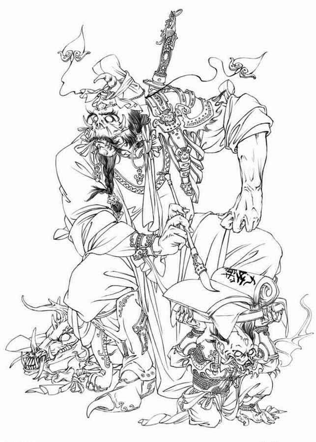 张旺插画十大妖仙之判官白描线稿