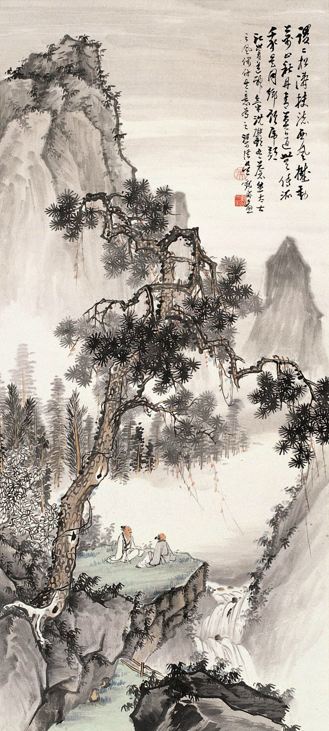 吴观岱松林听泉图