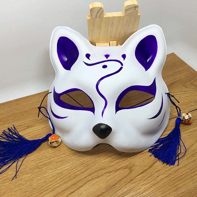 猫面具手绘半脸猫面具日式和风狐狸动漫男女猫脸cosplay舞会新淘宝网