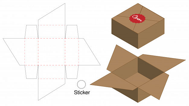 翻盖产品包装盒刀版展开图模板矢量图素材