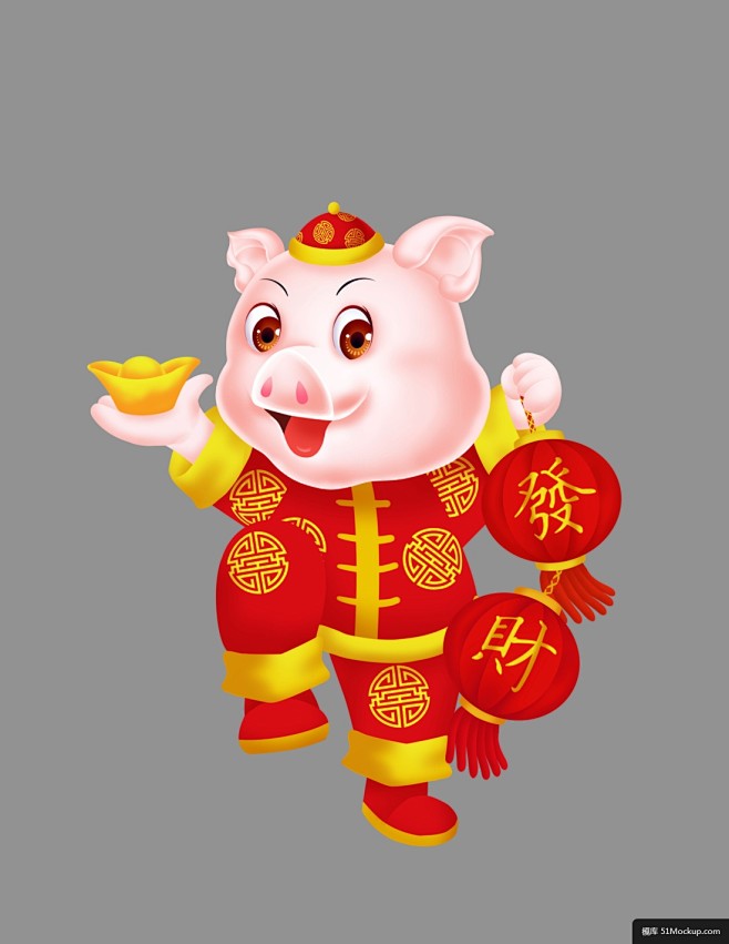 猪年卡通2019红色喜庆红包发财小猪024模板平面设计
