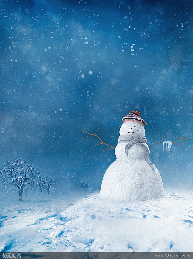 简约竖版雪人高清图片