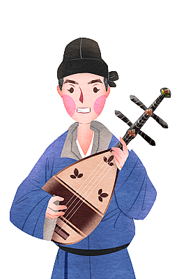 国潮风中国唐朝乐师插画人物元素图片设计素材