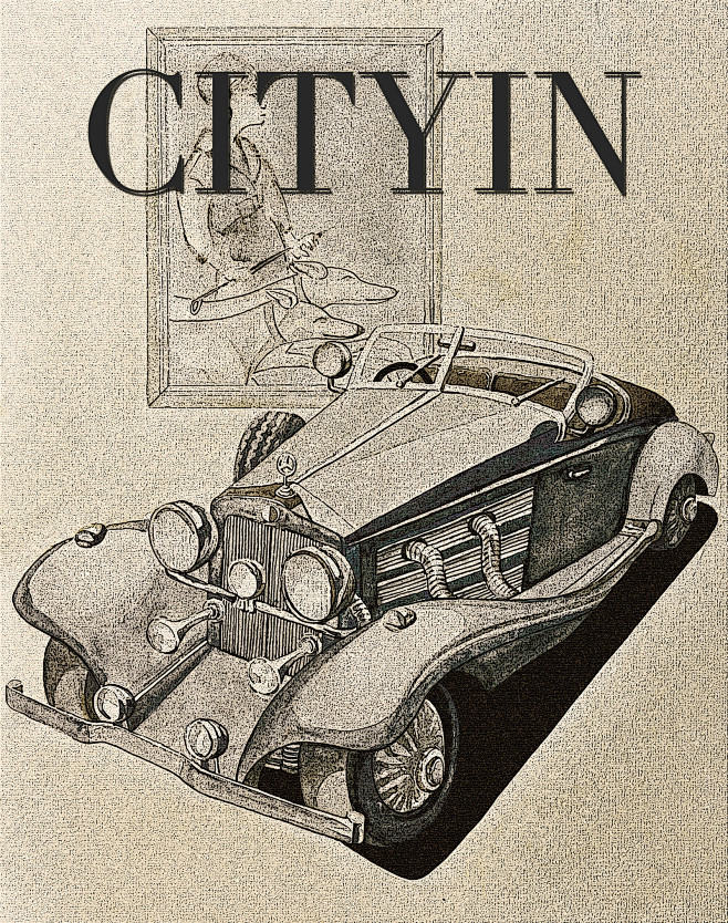 手绘复古车海报