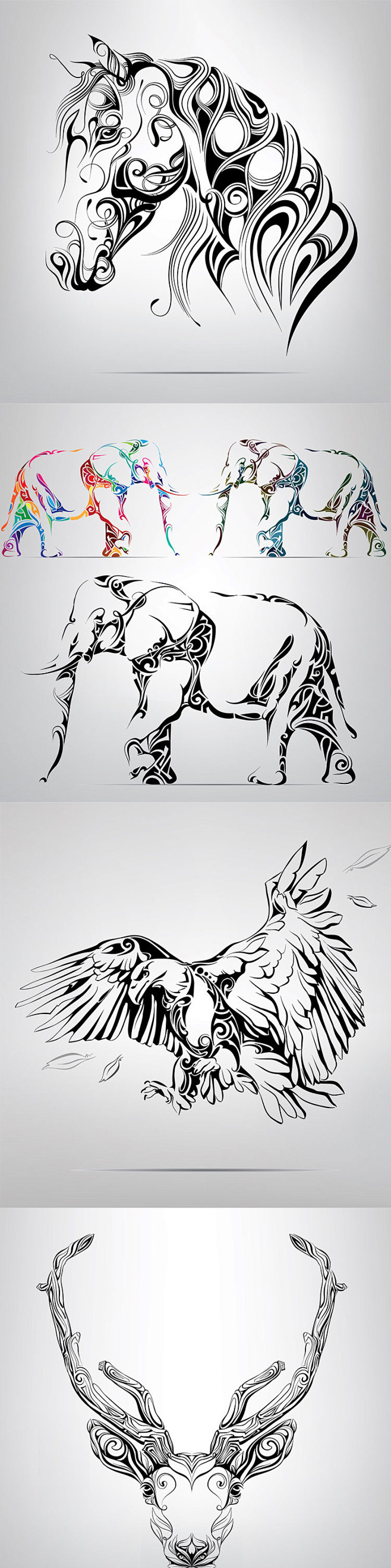 347缠绕画黑白动物线稿线描图腾装饰画高清矢量设计源文件素材图淘宝