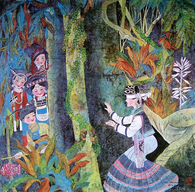 孙健彬56个民族人物重彩画作品彝族