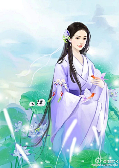 手绘紫衣女子图