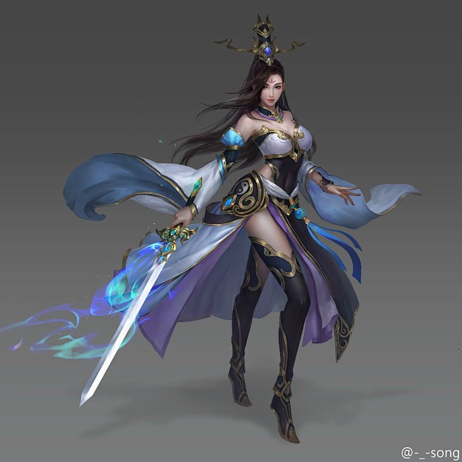 仙侠人物武侠原画高模型剑客法师女男立绘美宣游戏人物免扣打斗场景