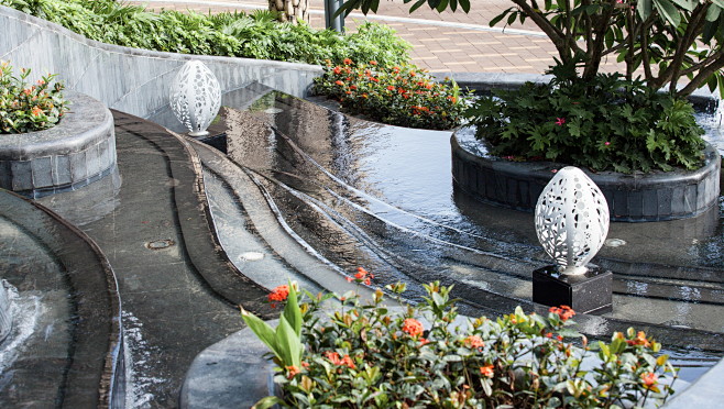 现代自然 主入口 水景 跌水 植物 种植池 雕塑 灯具 景观设计(sed新西