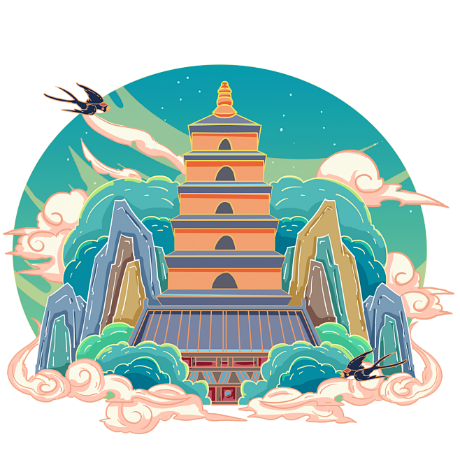 芦苇角落从zdan-ui转采于2021-08-18 09:55:40西安大雁塔手绘芦苇角落