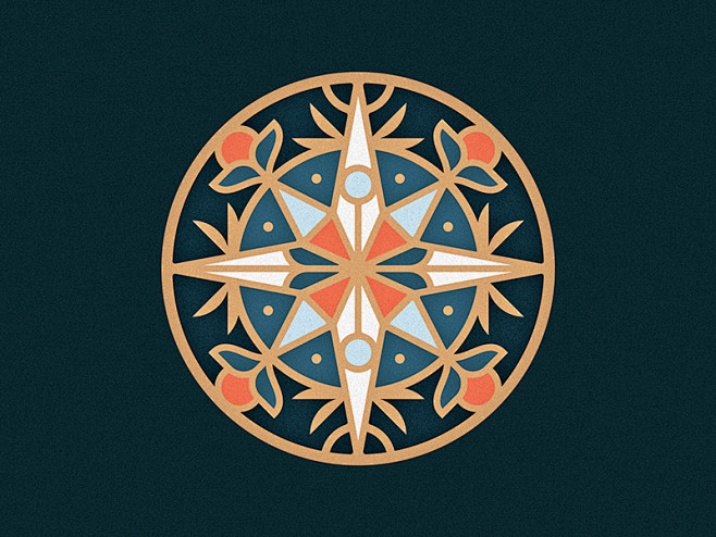 罗盘玫瑰花几何花卉矢量插画导航方向指南针图