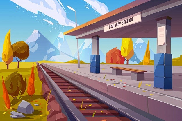 railway station at mountains autumn landscape