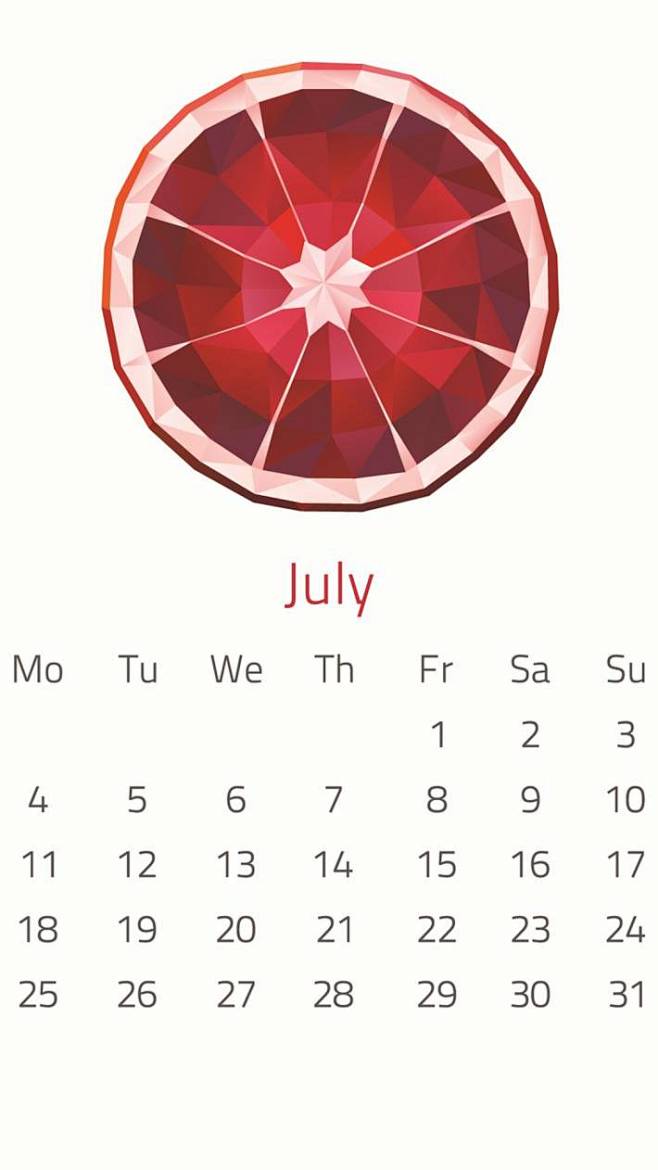 2016年七月份日历手机壁纸