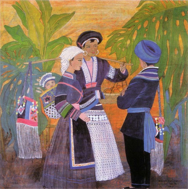 孙健彬56个民族人物重彩画作品布依族