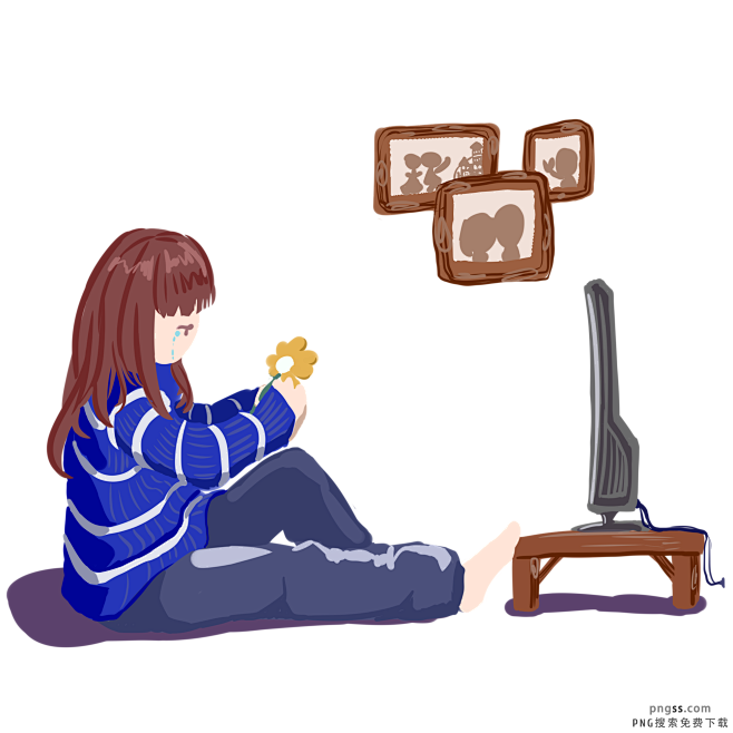 光棍节卡通手绘风宅在家看电视png搜索传统节日光棍节黄金单身贵族