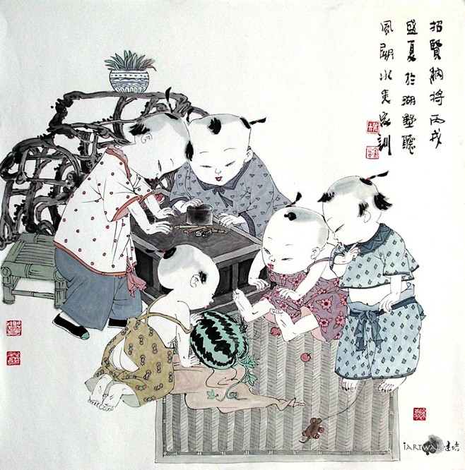 著名画家王家训百子闹春图系列欣赏