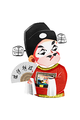 国潮风京剧角色丑角七品芝麻官插画人物元素图片设计素材
