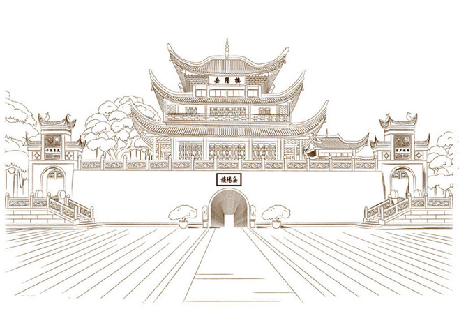 古风场景背景线稿233张古典建筑风景插画手绘上色临摹素材小图淘宝网