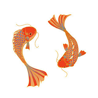 金色国潮手绘鱼鲤鱼锦鲤国潮元素国潮插画png素材