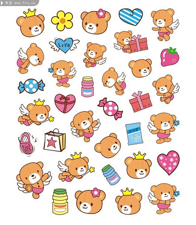 小熊贴纸图案卡通动物矢量图图案图标图案矢量素材百图汇