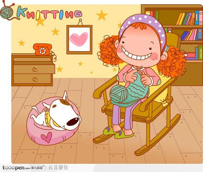 06 15:08:51在摇椅上织毛衣的卡通卷发女孩卡通人物啾鱼juyu同采自www
