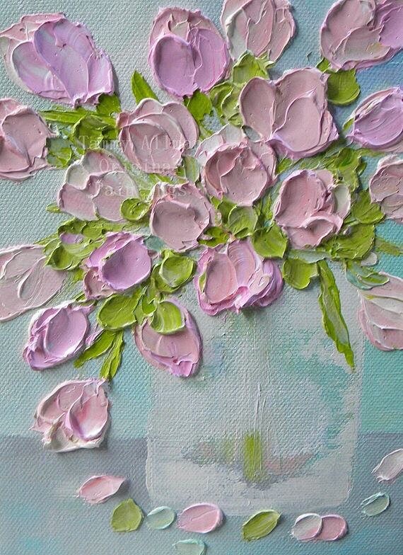 刮刀油画表现花的质感太美了