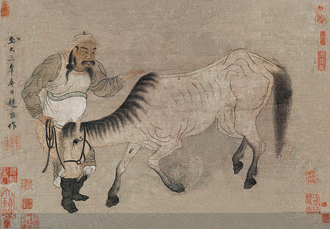 赵雍牧马图立轴设色纸本作品欣赏