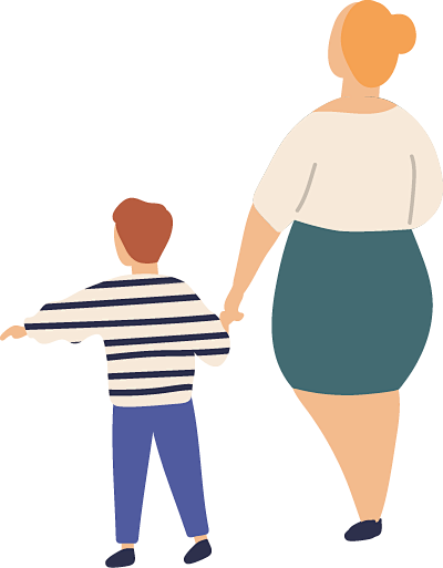 手牵手的妈妈和儿子日常休闲生活卡通扁平人物png免抠图