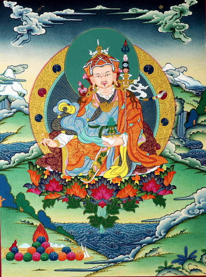 尼泊尔藏族喇嘛纯手绘唐卡莲花生大师