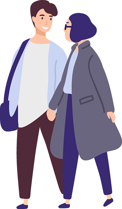 手拉手的男女约会的年轻情侣卡通扁平人物png免抠图