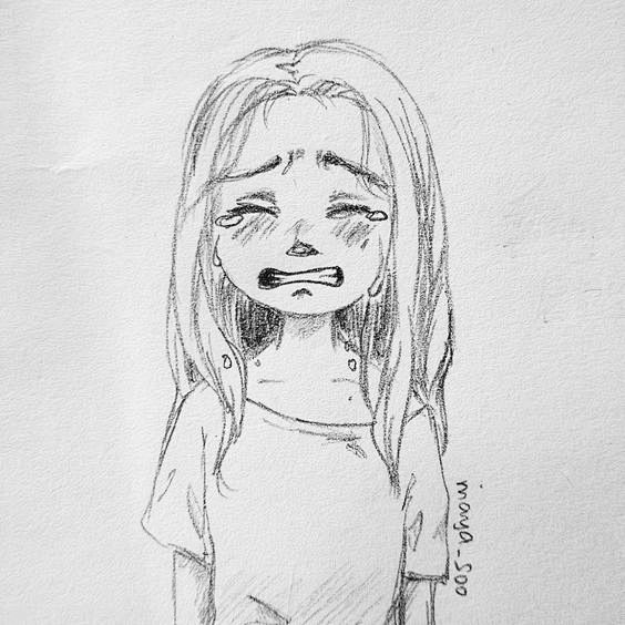 哭泣的女孩手绘简单图片