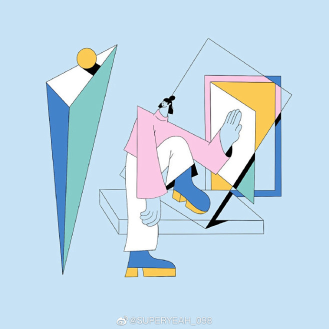 很有特色,非常值得学习,只是几个简单的几何图形加色块就表达出人物的