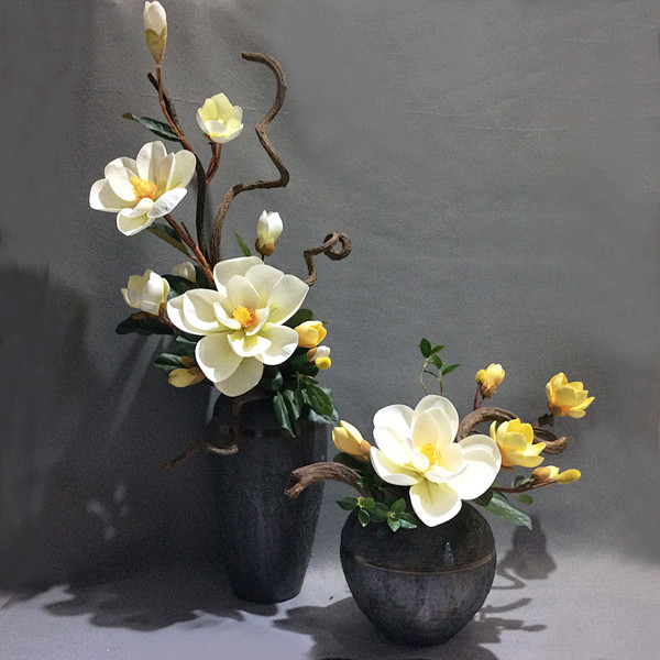 现代新中式假盆花仿真玉兰花木棉花插花会所酒店玄关餐桌套装花艺淘宝