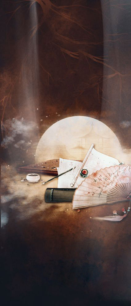 古风底图背景海报扇汜荩处理去水印