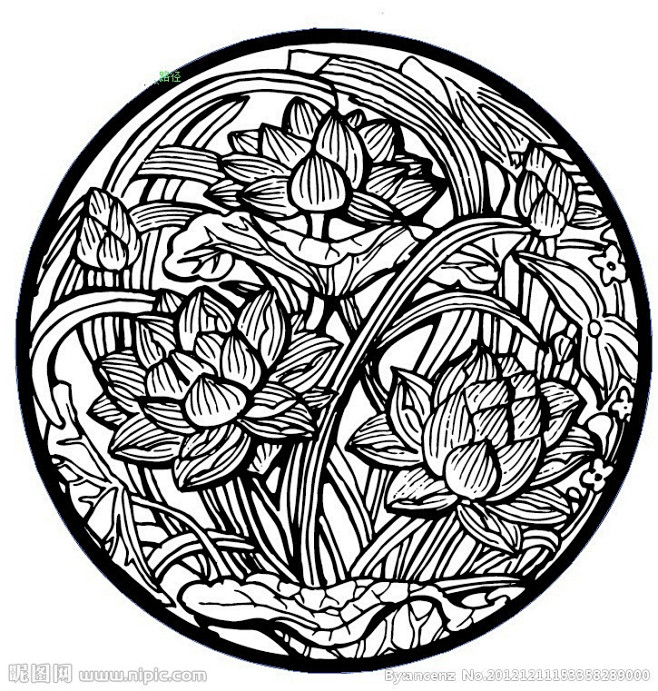 圆形图案花卉系列吉祥纹样荷花