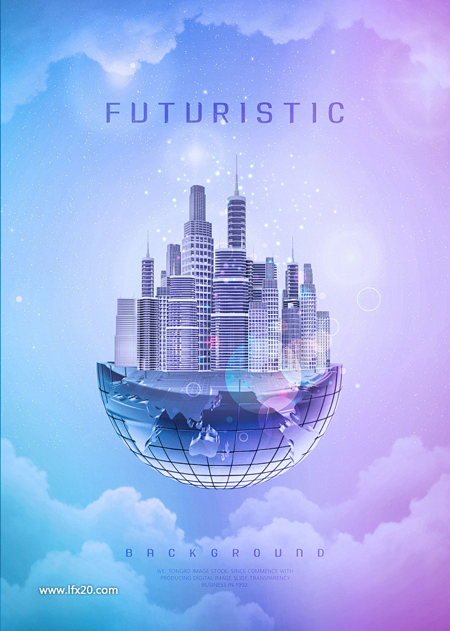 科技未来地球城市3d几何元素海报