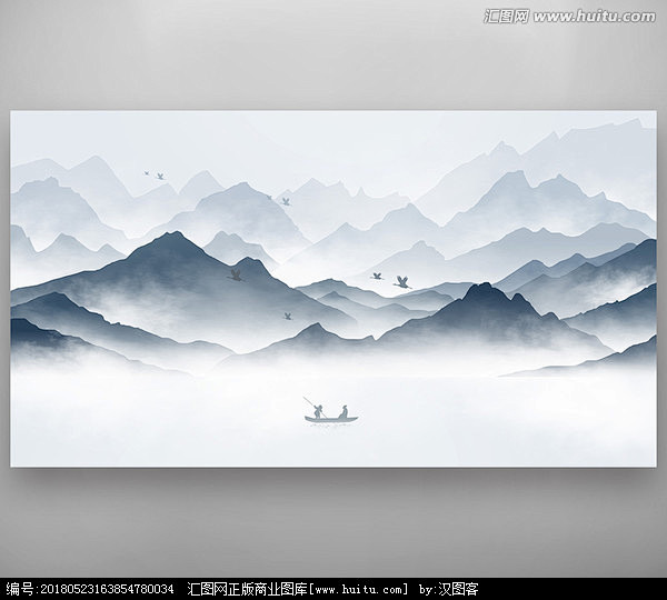 黑白山水画 写意水墨画 禅意水墨画 装饰水墨画 挂画水墨画 新中式