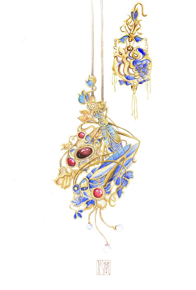 手绘古物簪子步摇古风