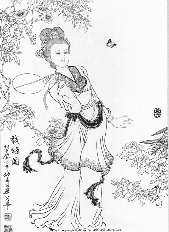 高清仕女白描白描仕女圖工筆白描底稿國畫水墨繪畫古代人物