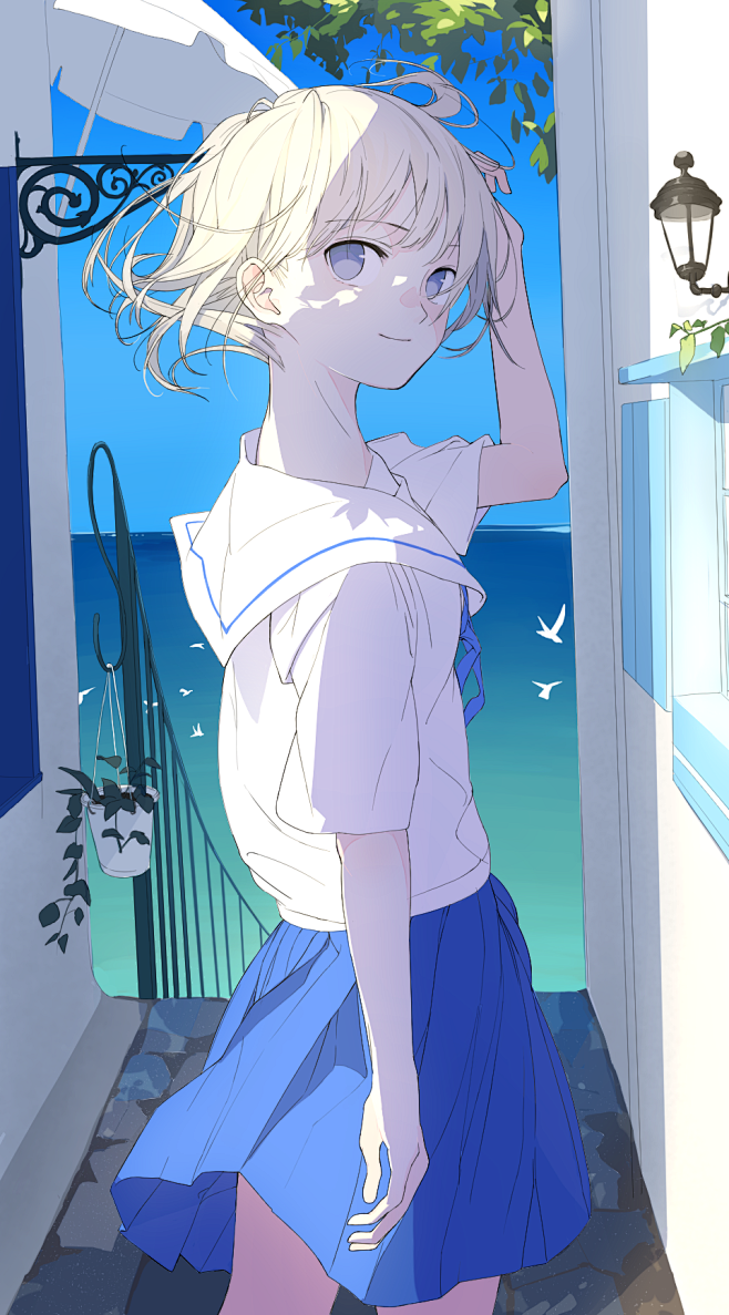 二次元动漫美少女萌妹子水手服短发壁纸