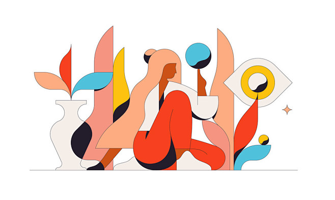 一组几何风扁平化插画设计及应用创意包装古田路9号品牌创意版权保护