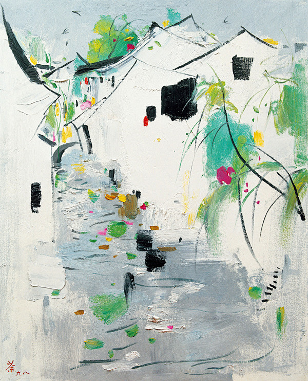 中国风江南水乡高清唯美风景油画水彩无框装饰画临摹参考素材图淘宝网