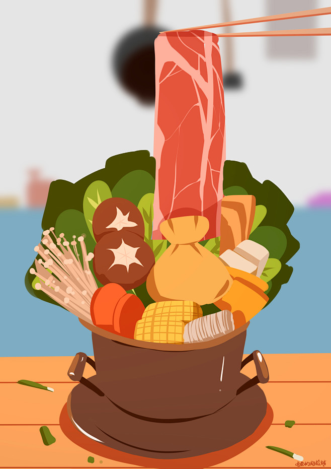 美食插画二次元食物火锅