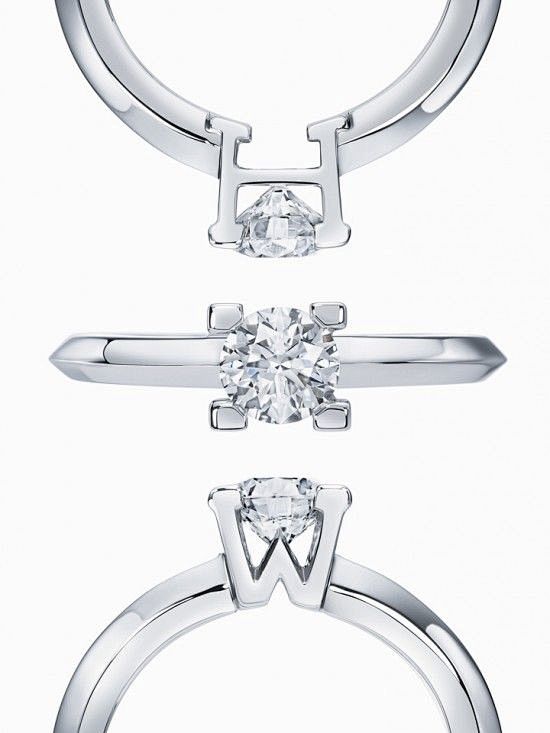 海瑞温斯顿harrywinston的hwlogo钻石婚戒系列选用圆形明亮式切工作为